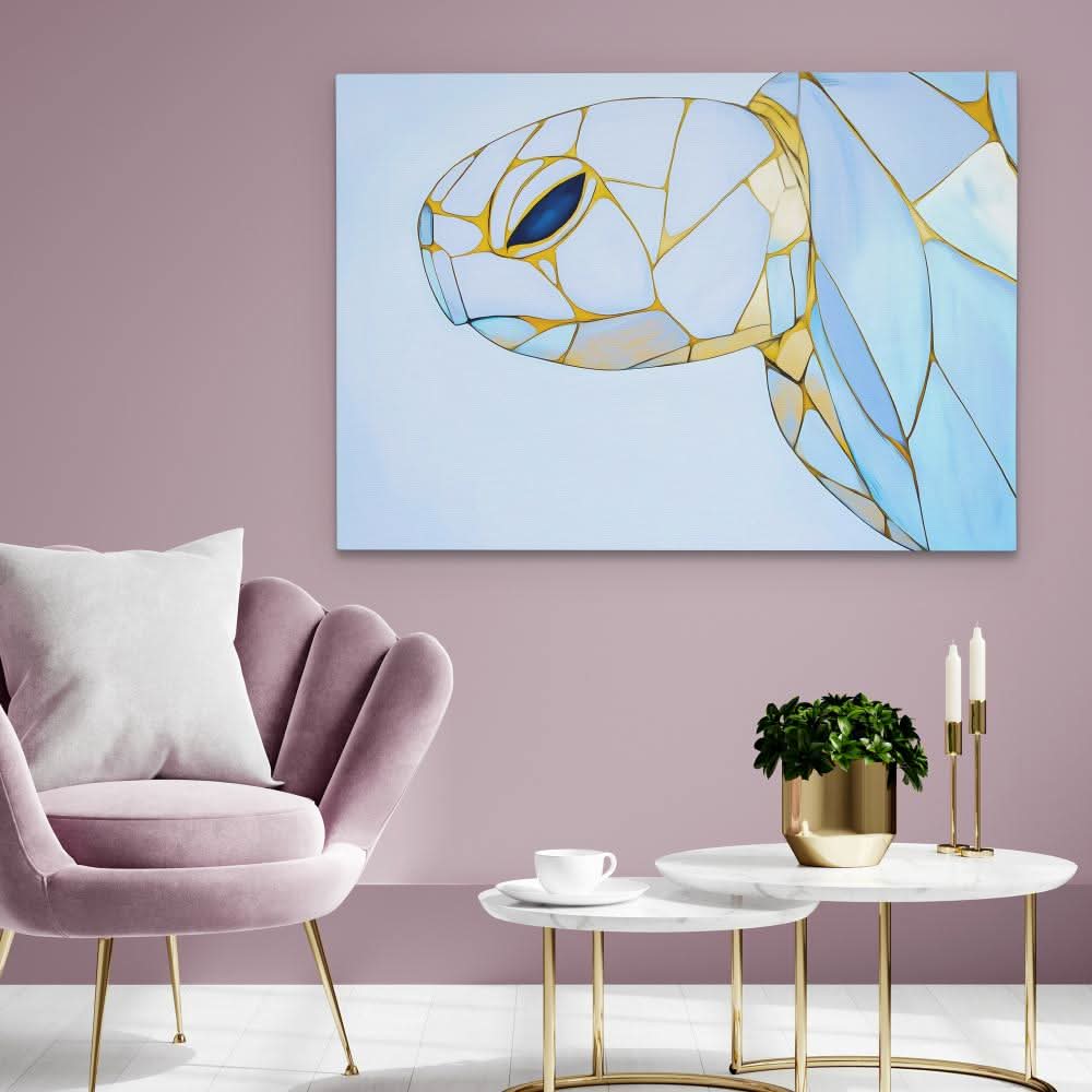 Albino Turtle Swimming - Beach Wall Art in Black Frame