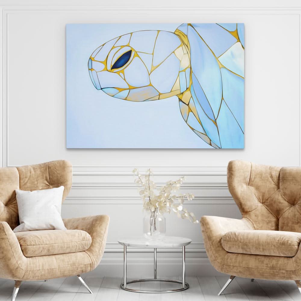 Albino Turtle Swimming - Contemporary Wall Art in Black Frame