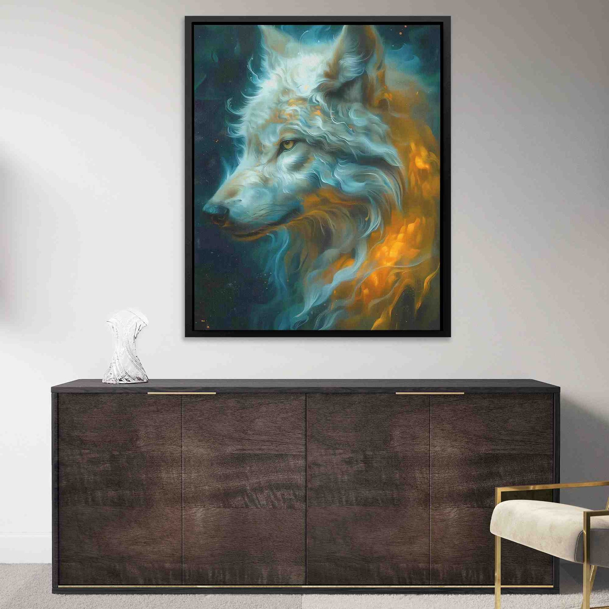 Albino Wolf - Green Canvas Wall Art
