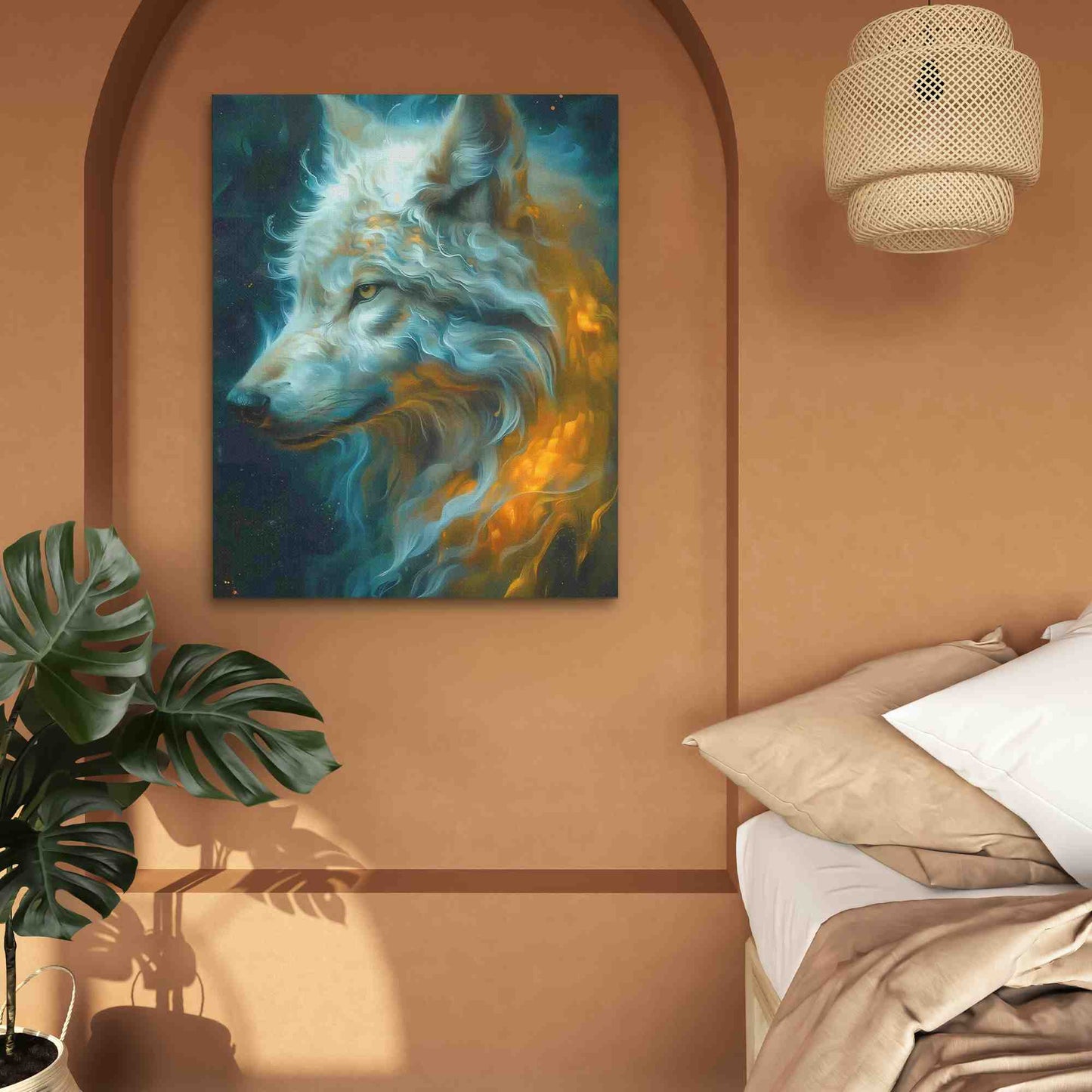 Albino Wolf - Green Animals Canvas Print