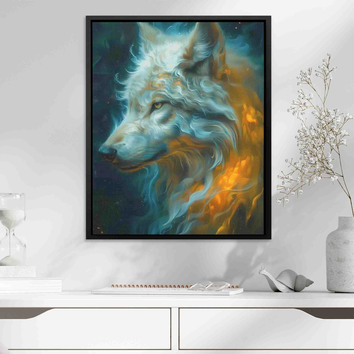 Albino Wolf - Green Wall Art for Bedroom
