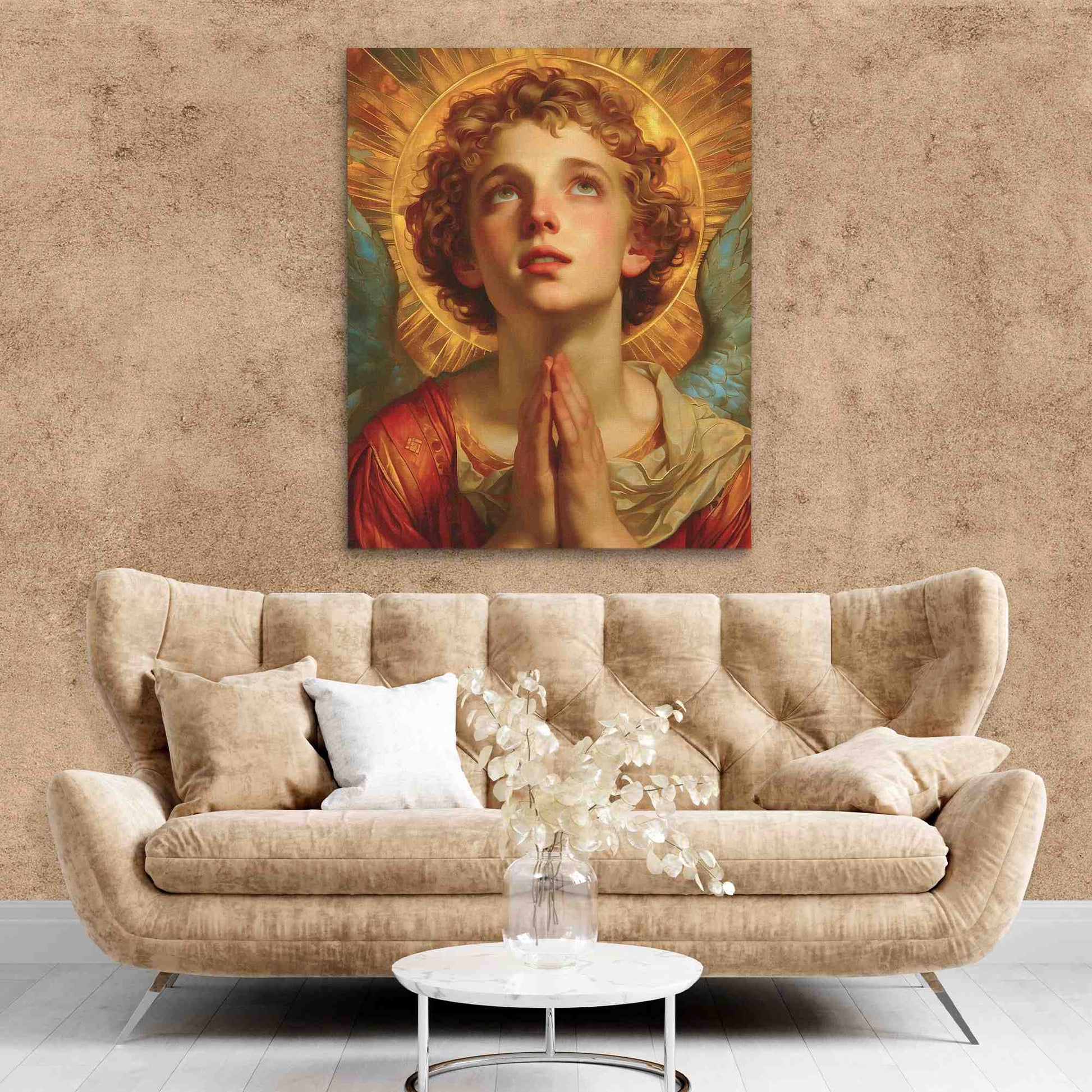 Amber Aura - Praying Wall Art in Black Frame