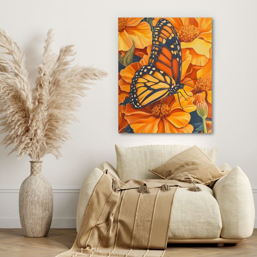 Amber Embrace - Oversized Butterfly Canvas Wall Art
