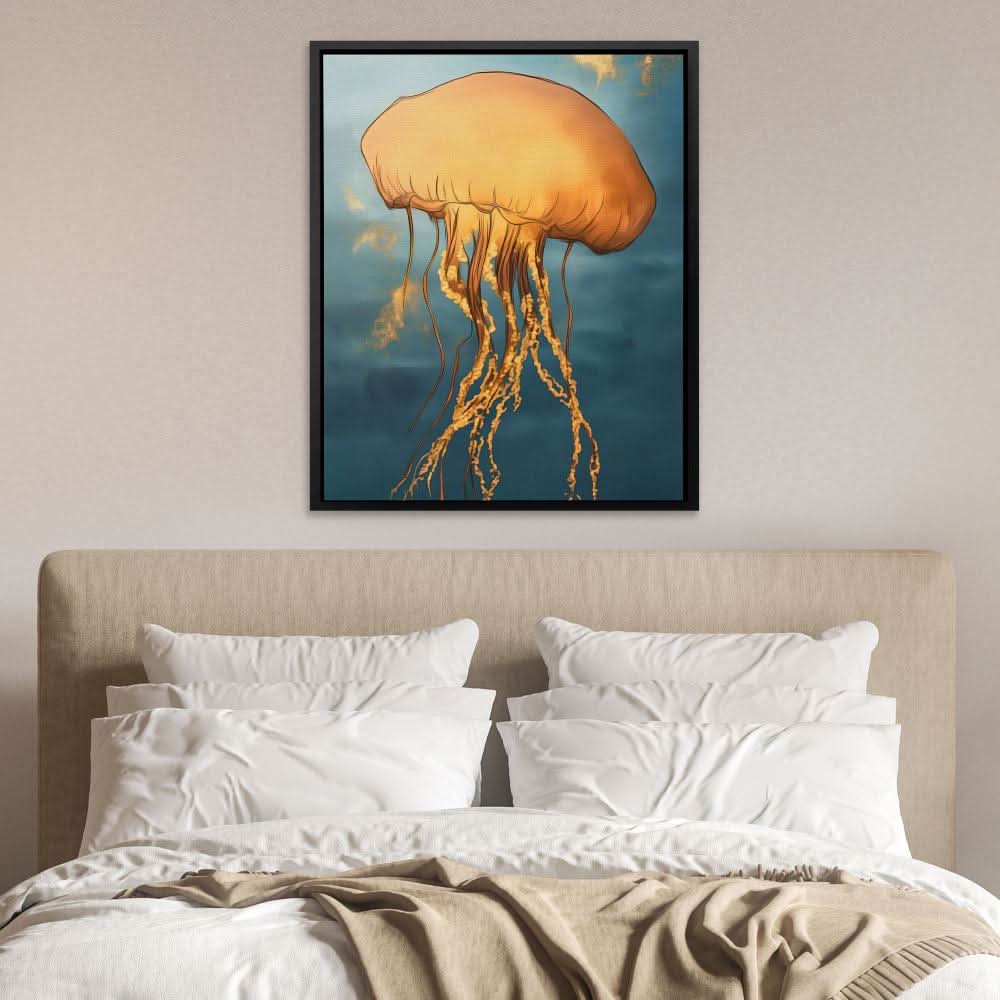 Amber Sky Jellyfish - Blue Coastal Canvas Print
