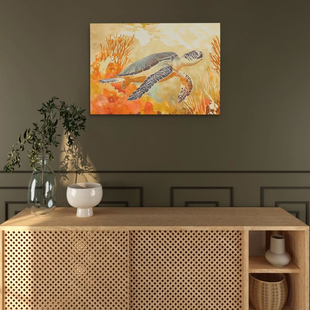 Amber Tide Turtle - Large Contemporary Canvas Print