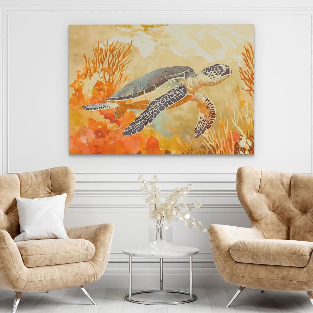 Amber Tide Turtle - Brown Beach House Canvas Print