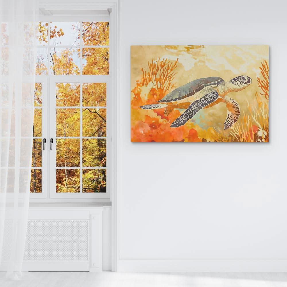 Amber Tide Turtle - Modern Colorful Canvas Wall Art