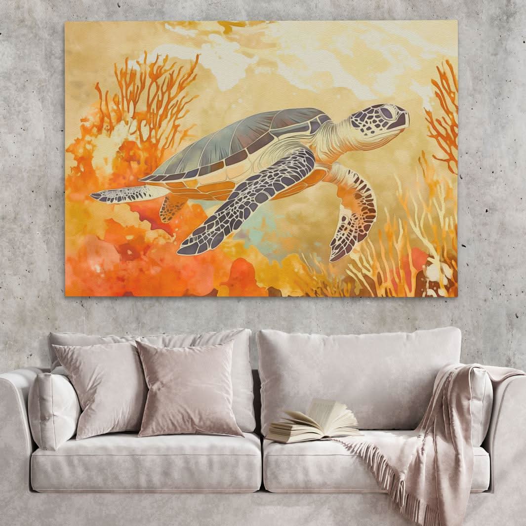 Amber Tide Turtle - Brown Wall Art for Bedroom