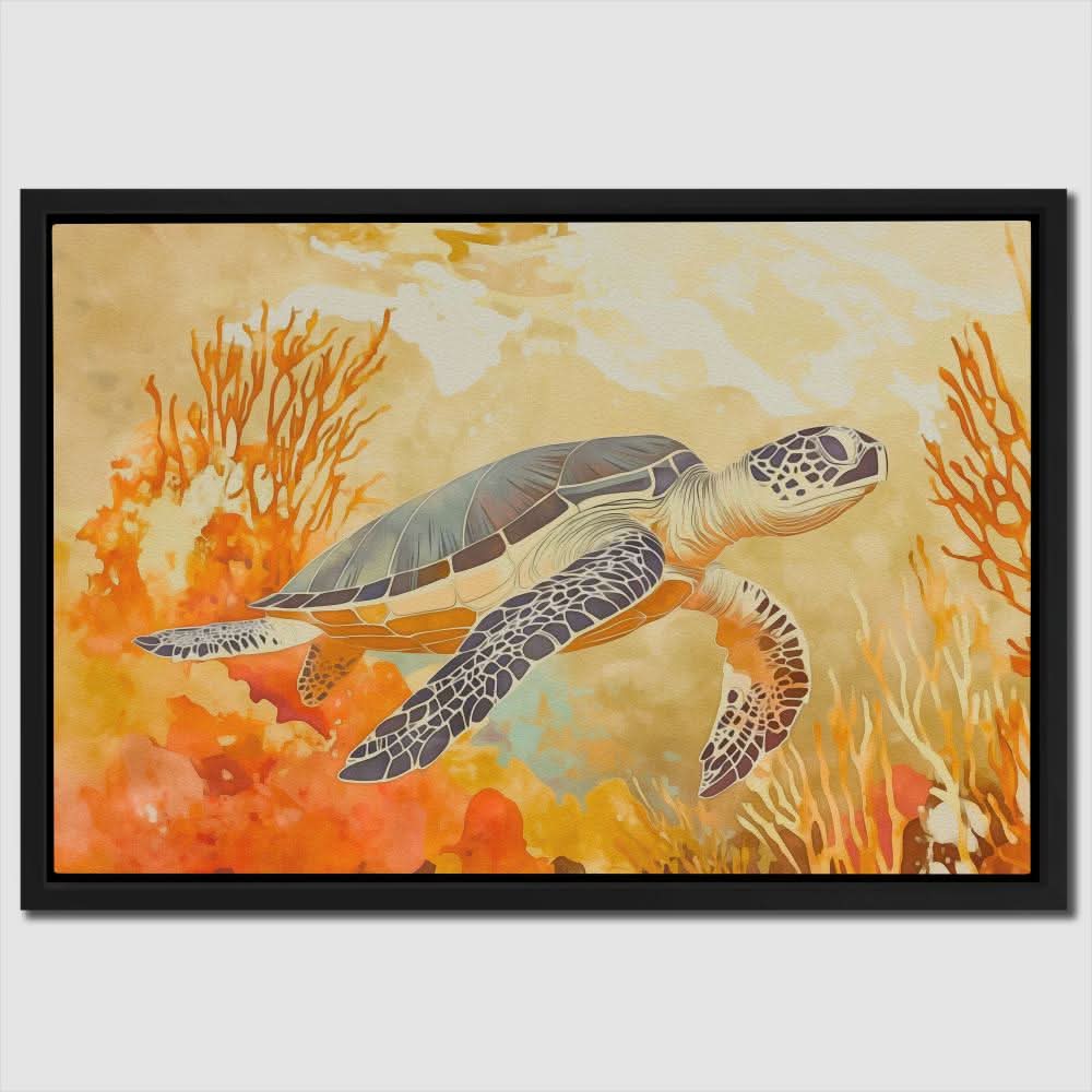 Amber Tide Turtle - Beach Art for Bathroom