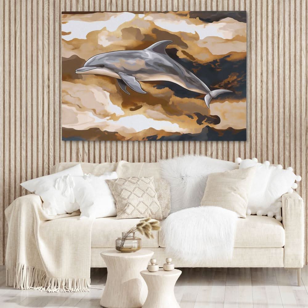 Amber Wave Dolphin - Brown Beach House Canvas Print