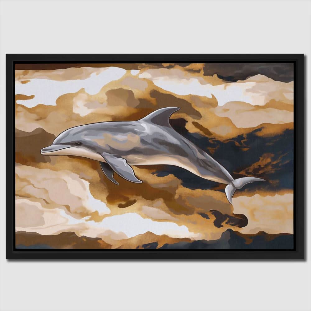 Amber Wave Dolphin - Modern Earth Tones Canvas Wall Art