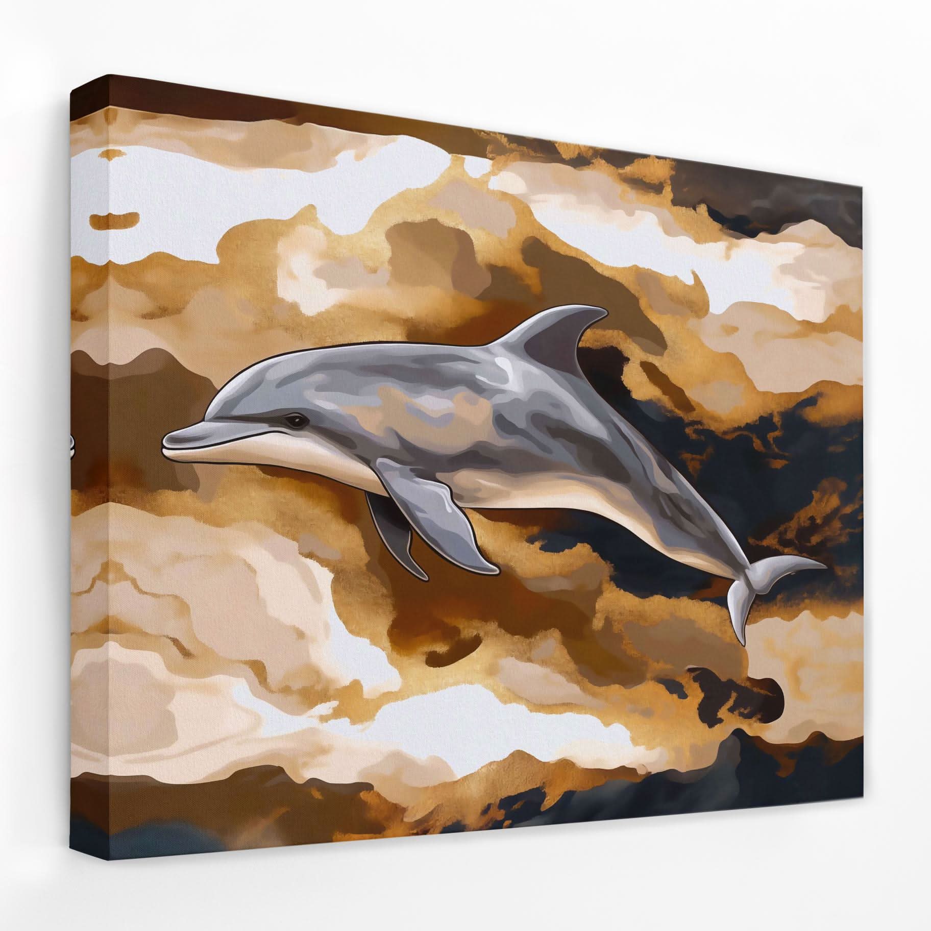Amber Wave Dolphin - Beach Canvas Wall Art