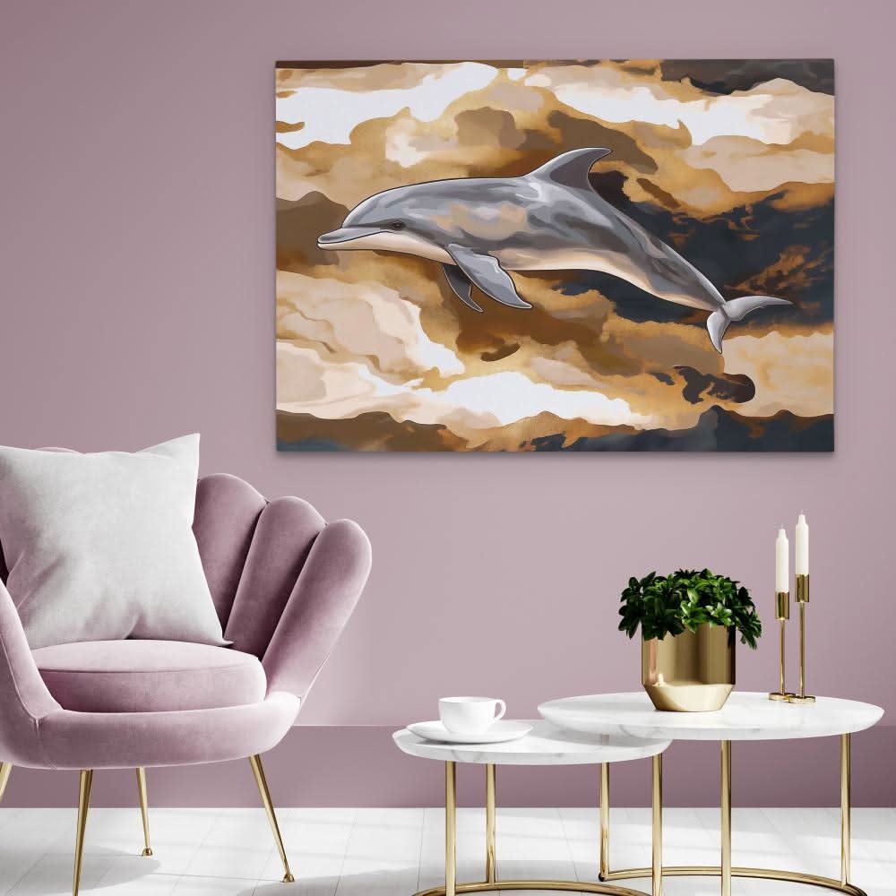 Amber Wave Dolphin - Large Contemporary Canvas Print