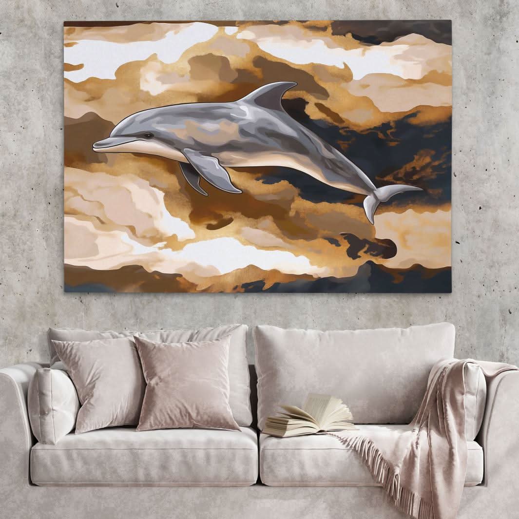 Amber Wave Dolphin - Brown Wall Art for Bedroom