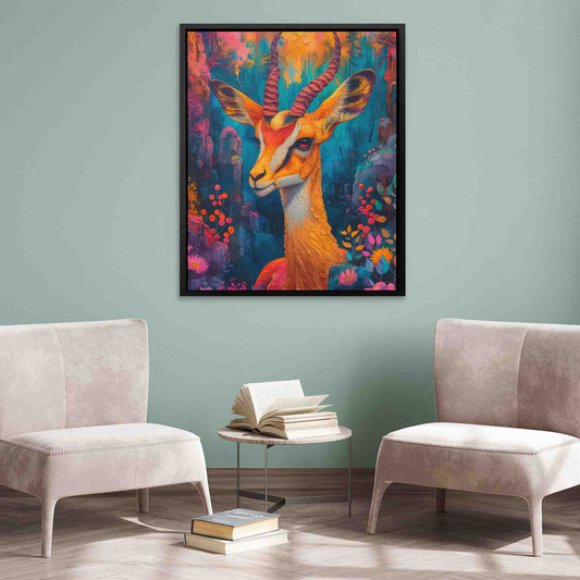 Antelope in Dreamland - Psychedelic Wall Art in Black Frame