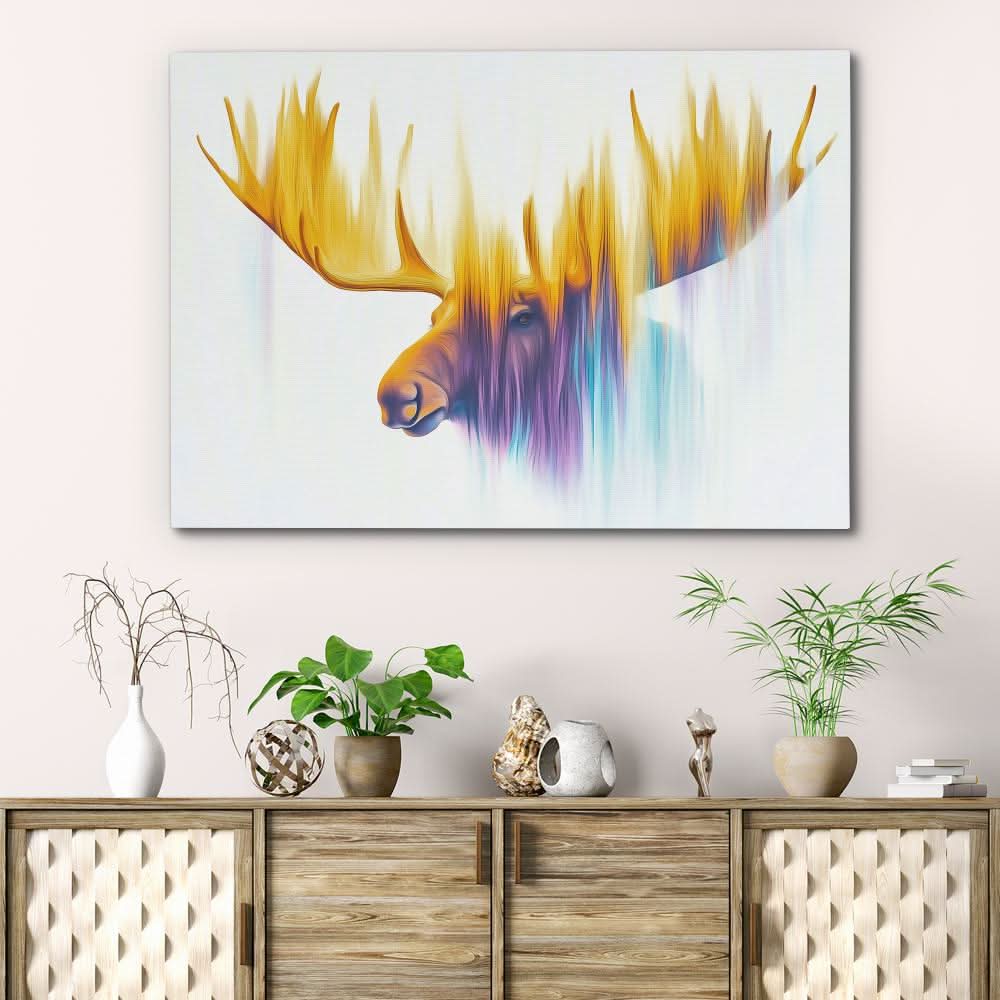 Antlers of the Aurora - Gold Cabin Canvas Print