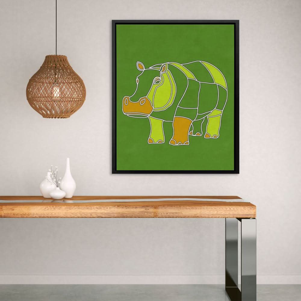 Apple Green Hippo - Large Minimalist Canvas Print