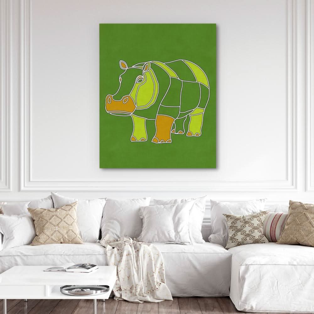Apple Green Hippo - Animals Art for Hallway