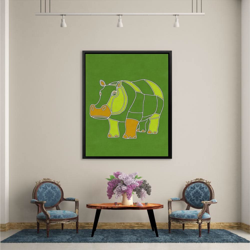 Apple Green Hippo - Minimalist Green Canvas Wall Art