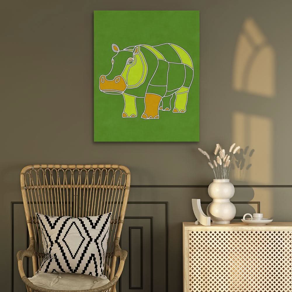 Apple Green Hippo - Green Wall Art for Home Office