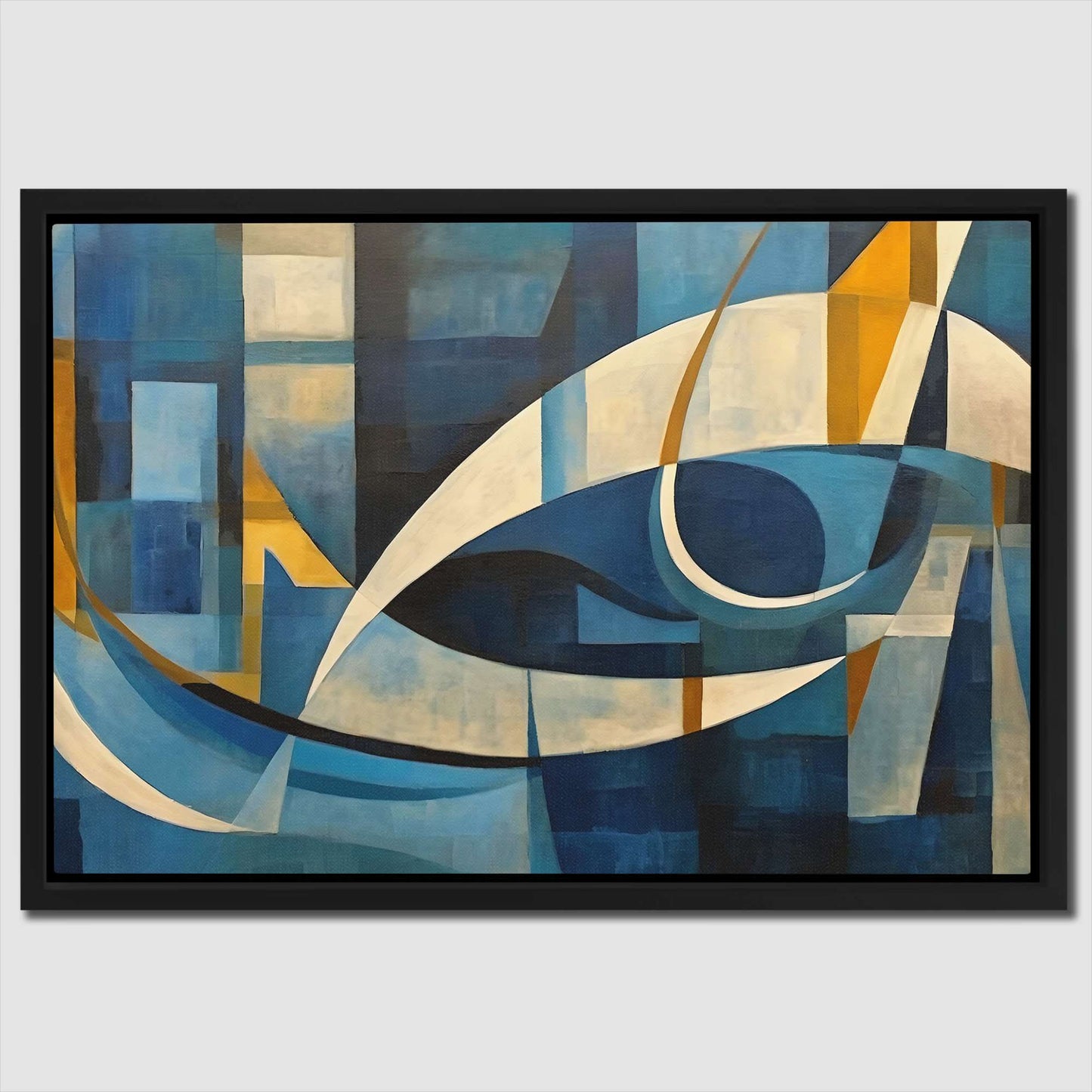 Aqua Dreamscape - Navy Blue Wall Art in Black Frame