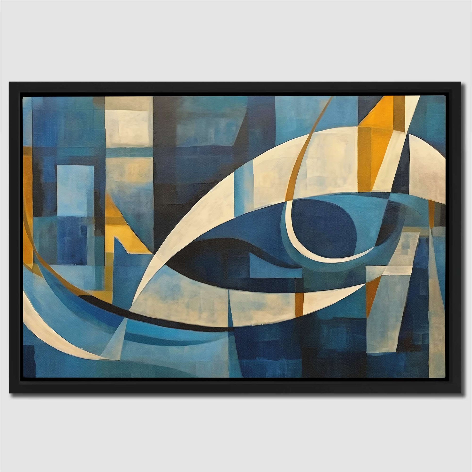 Aqua Dreamscape - Navy Blue Wall Art in Black Frame
