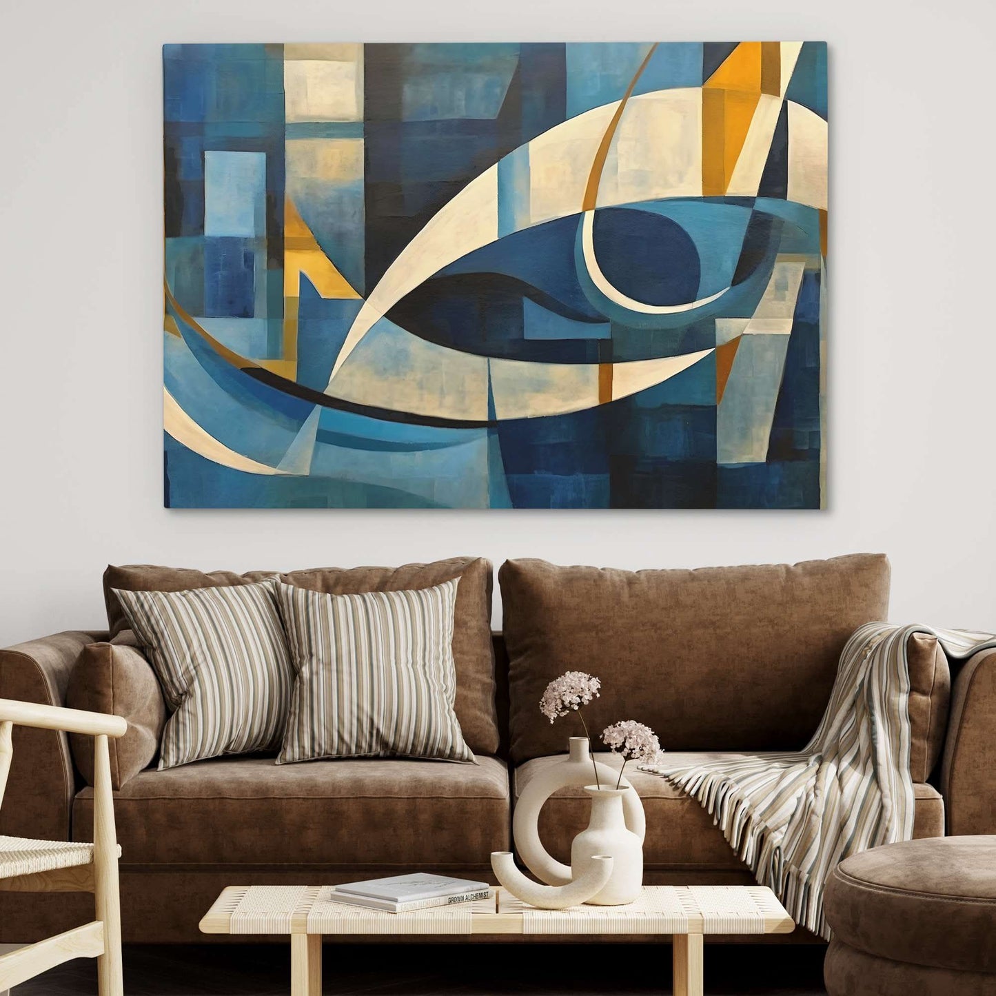 Aqua Dreamscape - Geometric White Canvas Wall Art