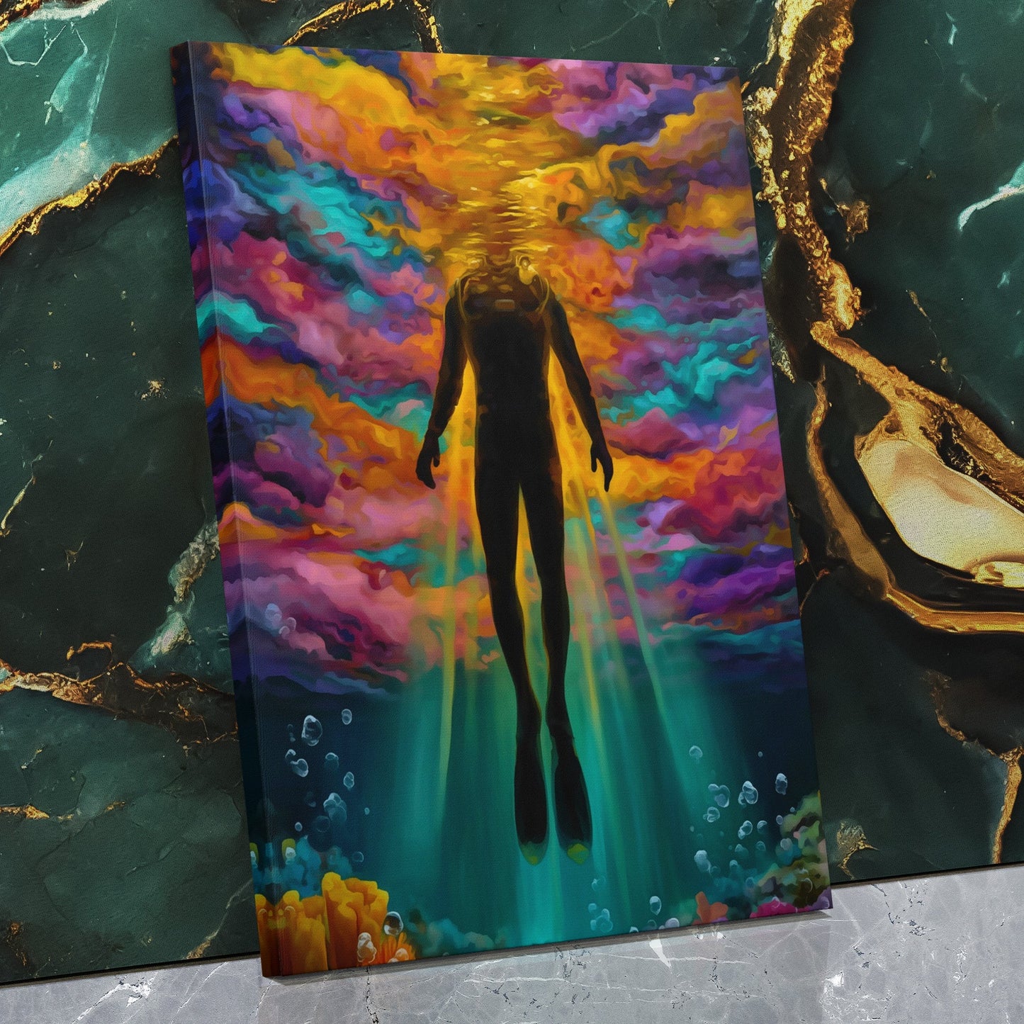 Aquatic Golden Ascension - Luxury Wall Art