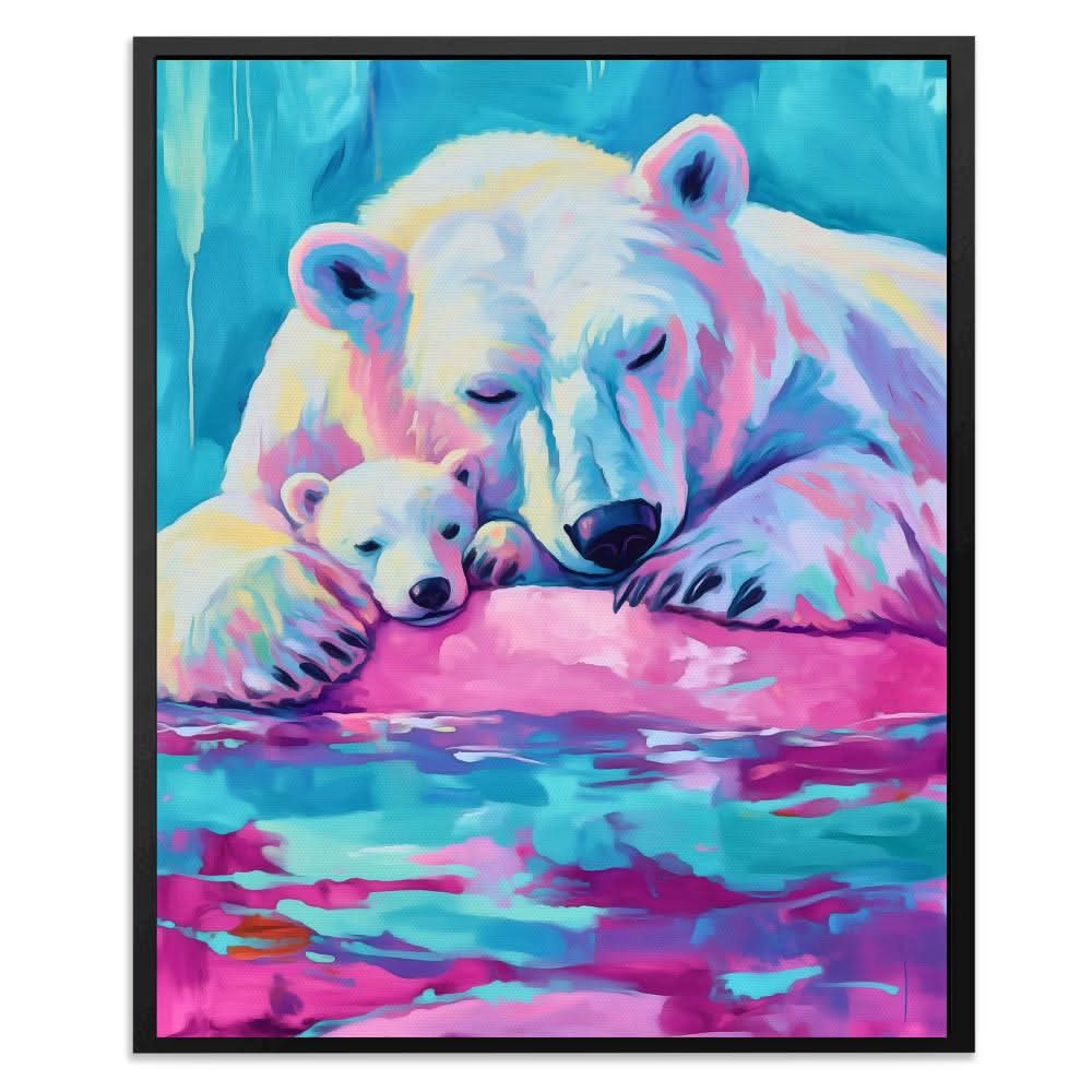 Arctic Bear Love - Bear Wall Art in Black Frame