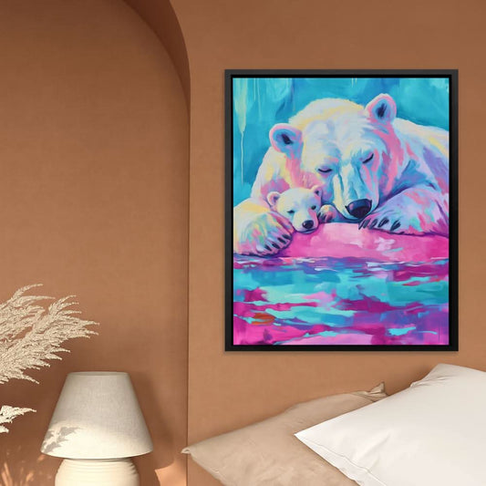 Arctic Bear Love - Abstract Wall Art in Black Frame
