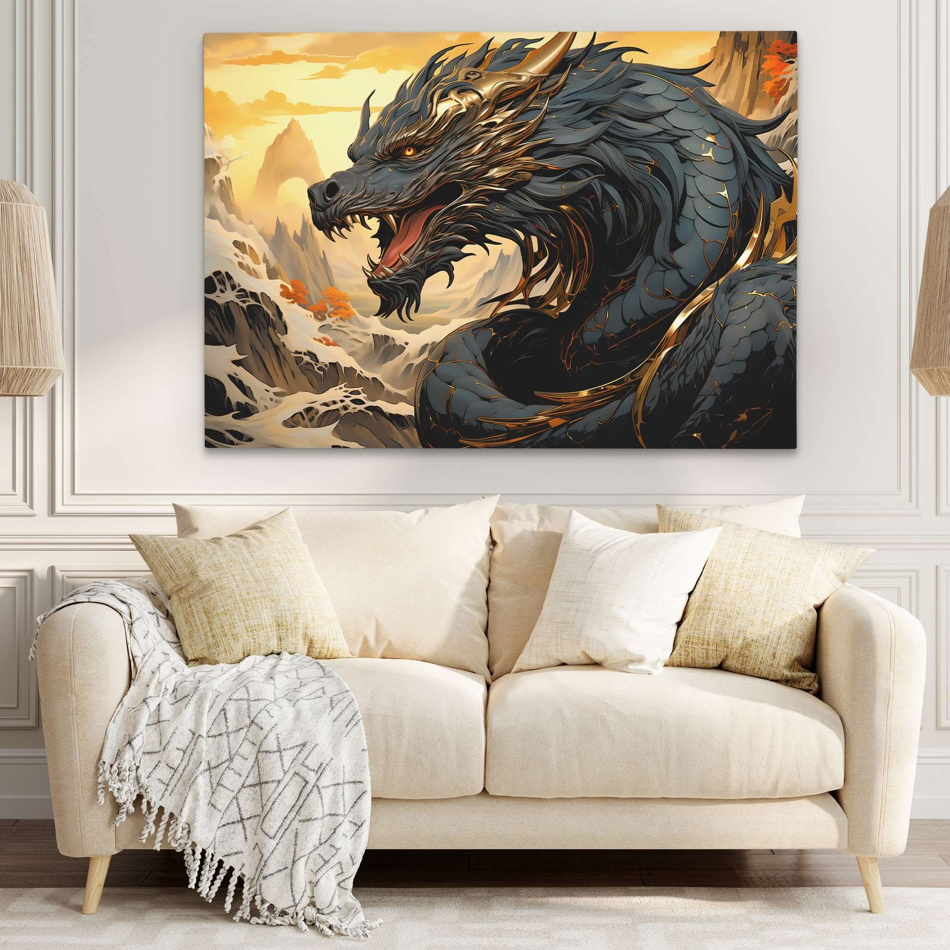Asian Dragon - Fantasy Wall Art in Black Frame
