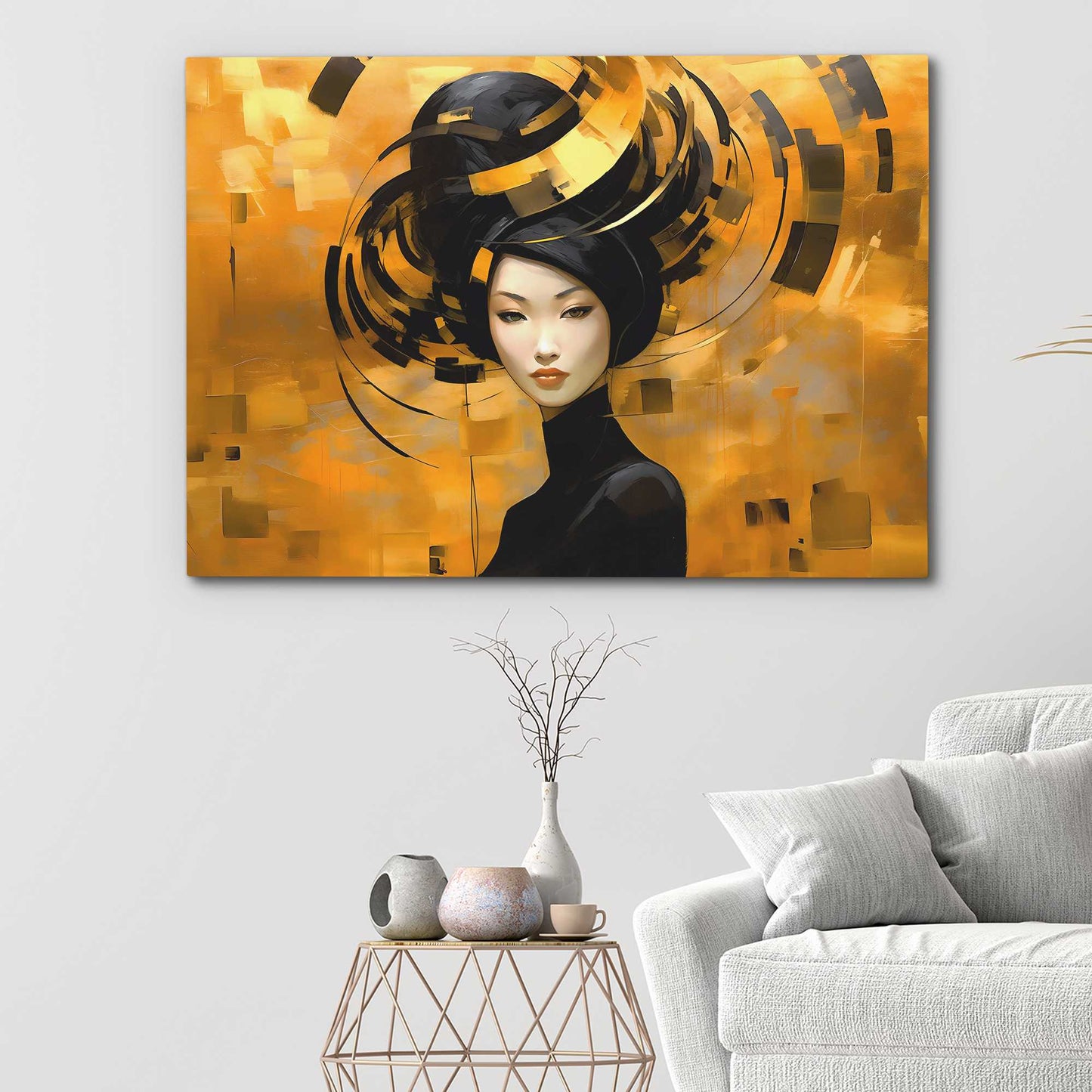 Asian Gold - Black and Gold Portrait Canvas Print