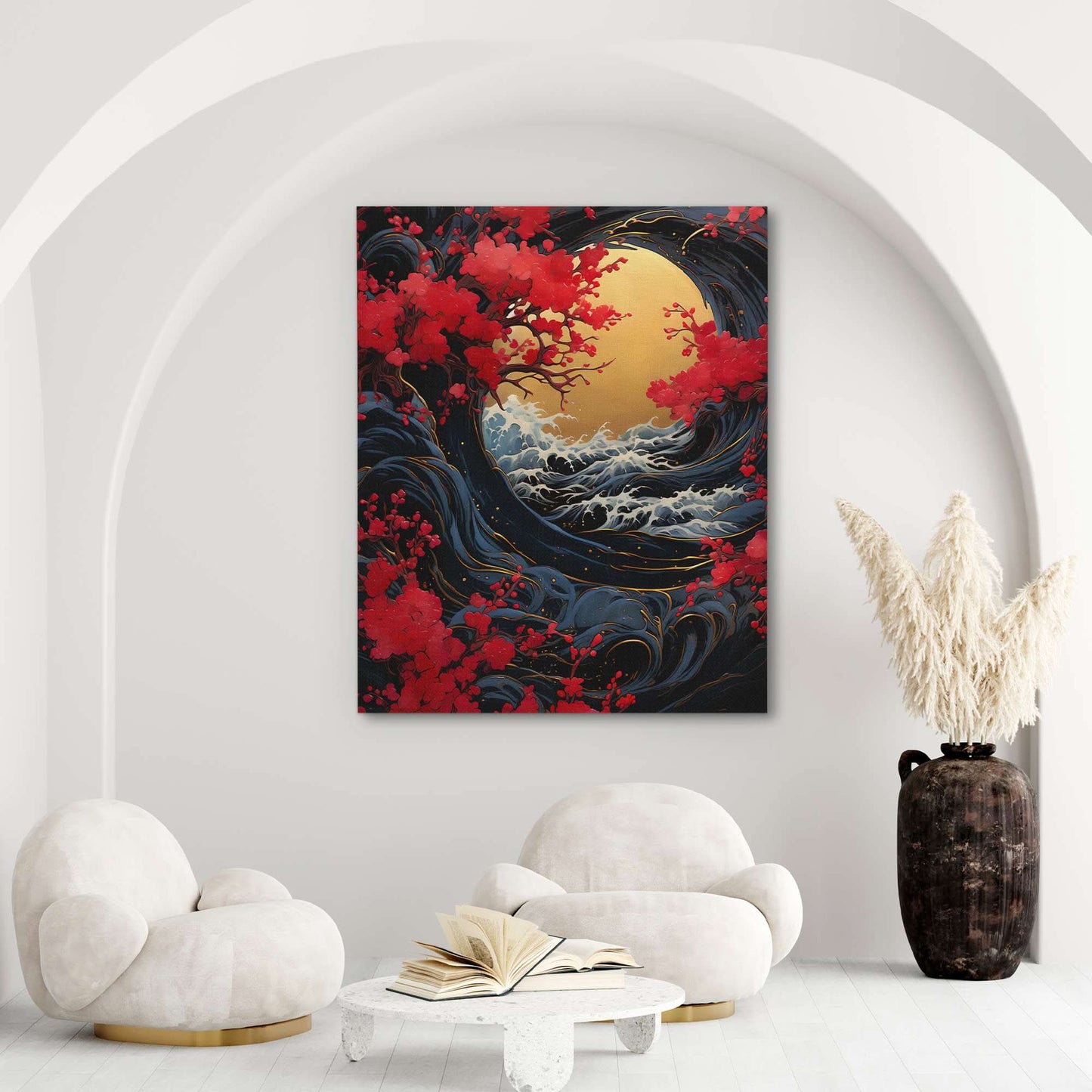 Asian Waves - Gold Vertical Canvas Print