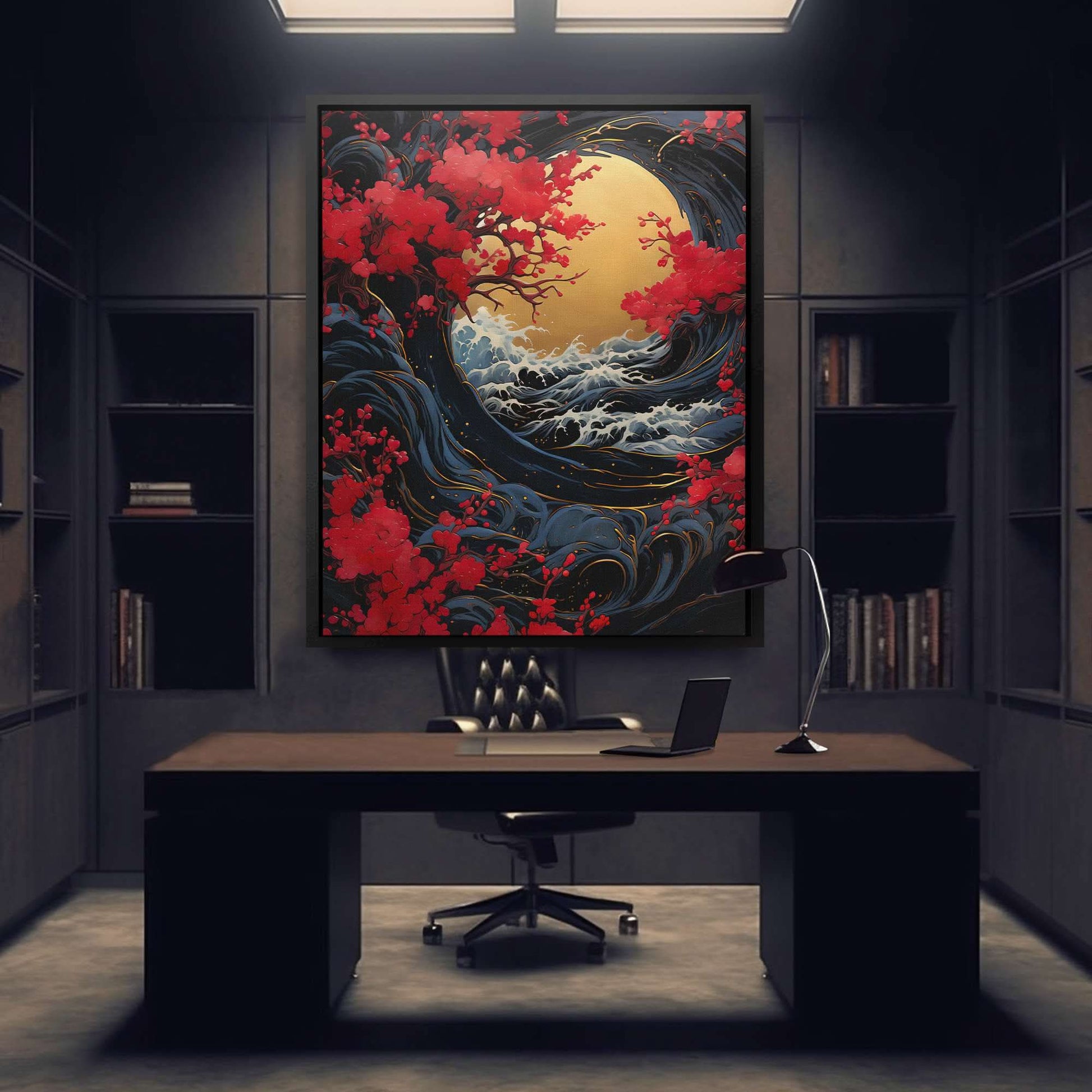 Asian Waves - Abstract Wall Art in Black Frame