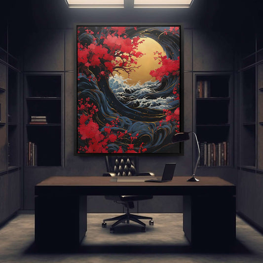 Asian Waves - Abstract Wall Art in Black Frame