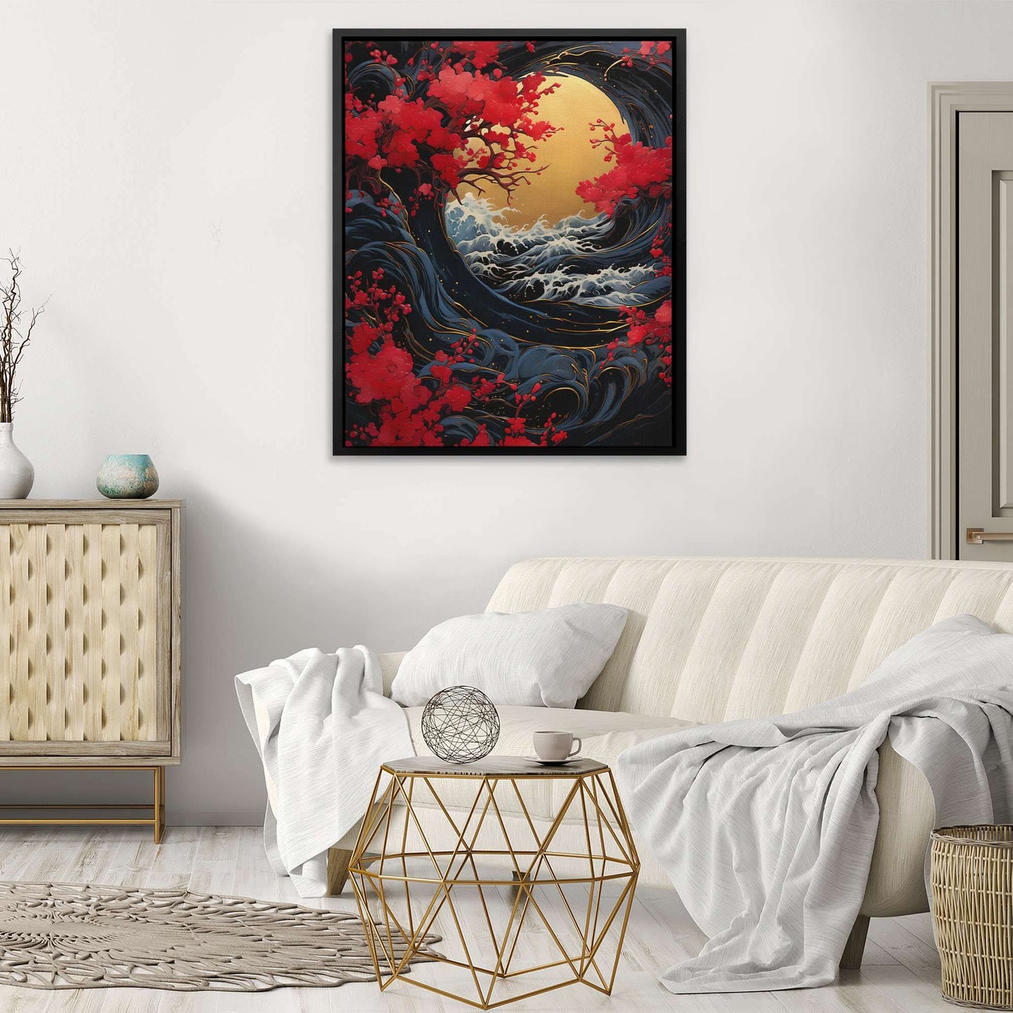Asian Waves - Abstract Gold Canvas Wall Art