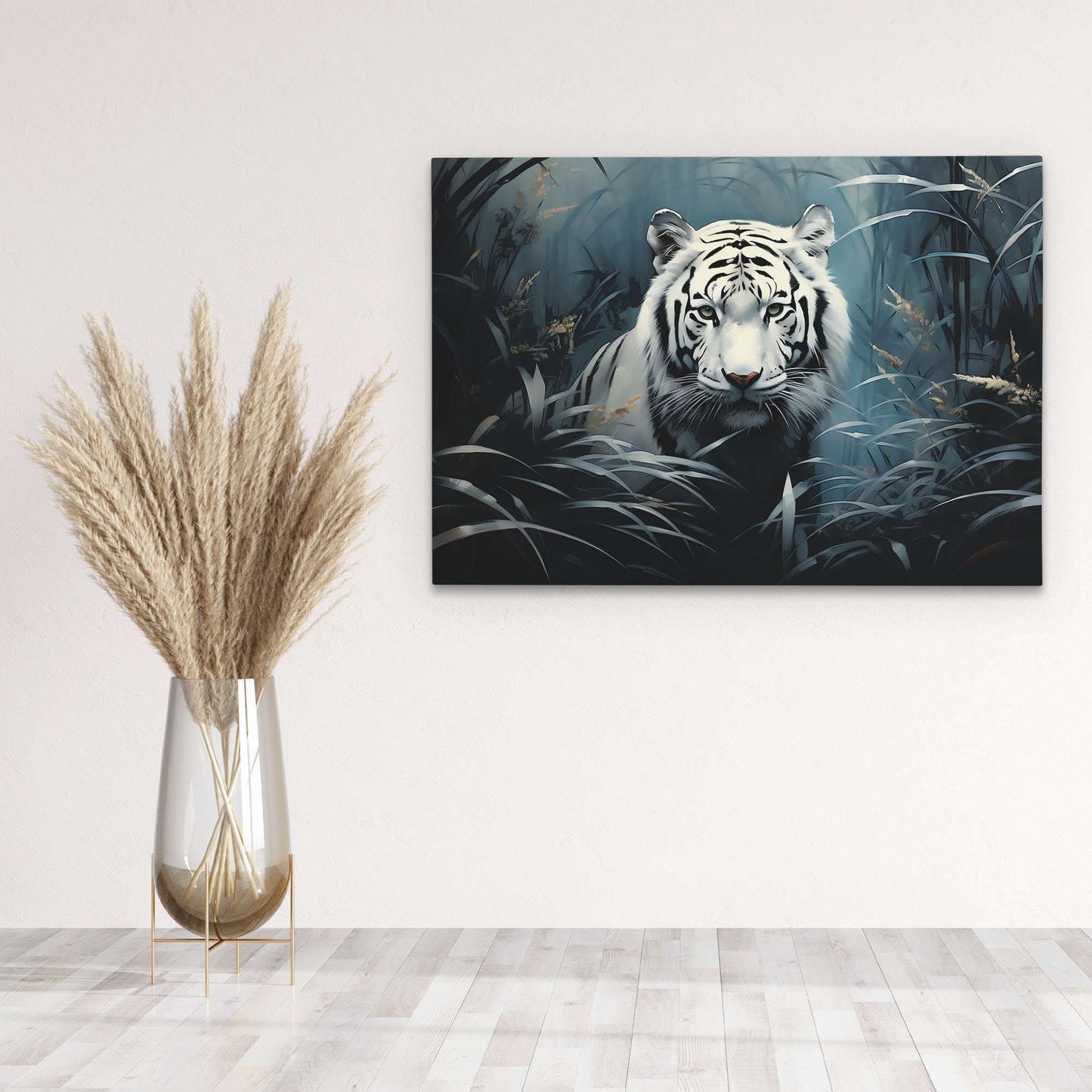 Asian White Tiger - Blue Big Cat Canvas Print