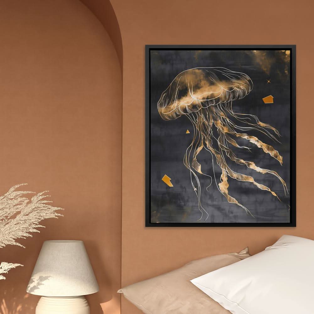 Aureate Drift - Black and Gold Wall Art for Bedroom
