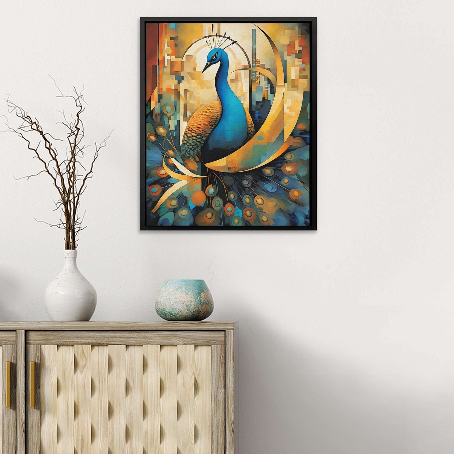 Aurora of the Peacock - Abstract Wall Art in Black Frame