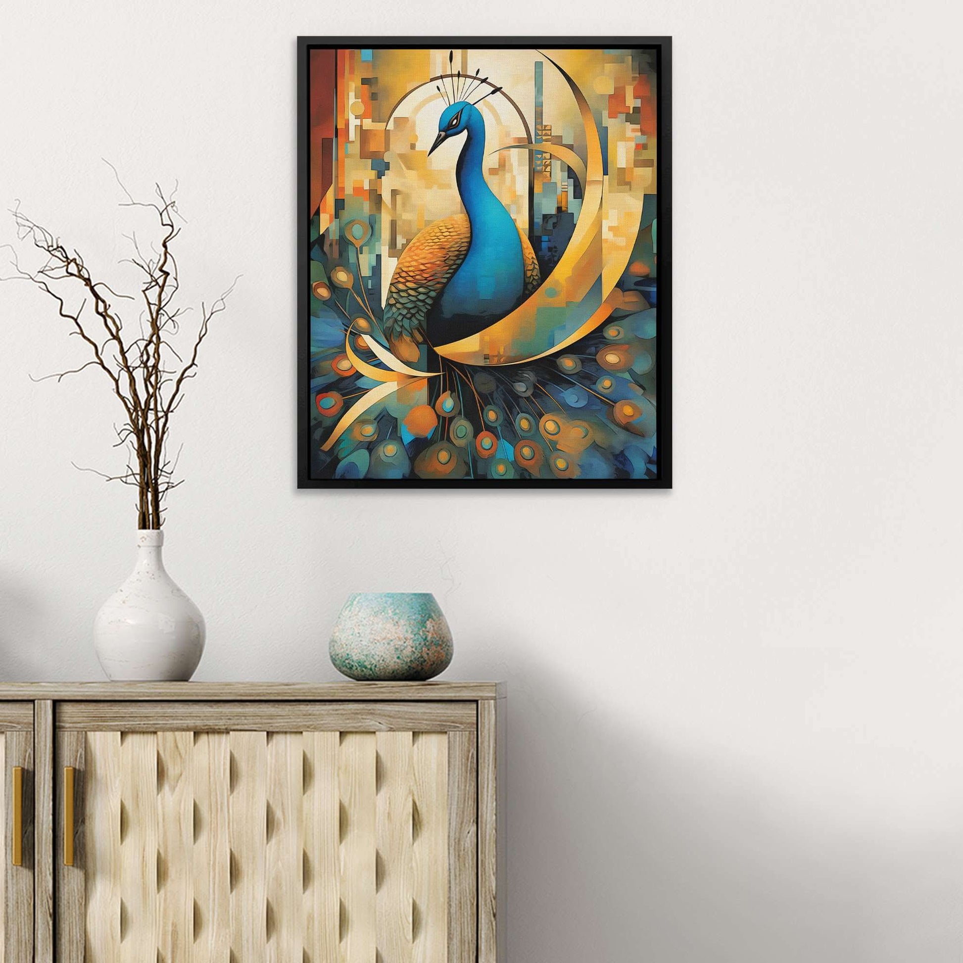 Aurora of the Peacock - Abstract Wall Art in Black Frame