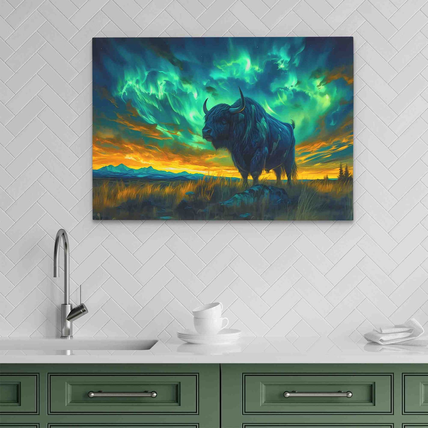 Aurora Sky Bison - Abstract Wall Art in Black Frame