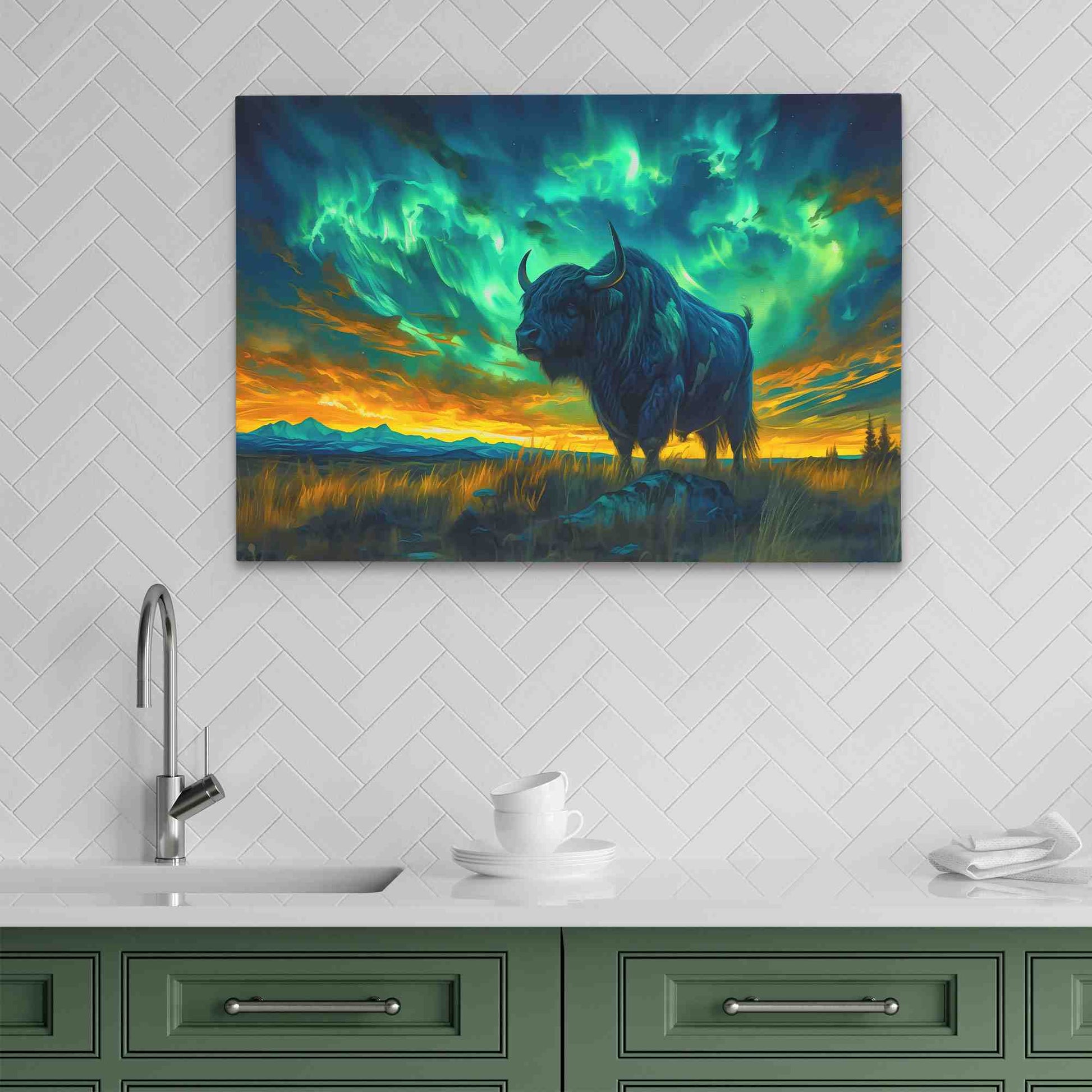 Aurora Sky Bison - Abstract Wall Art in Black Frame
