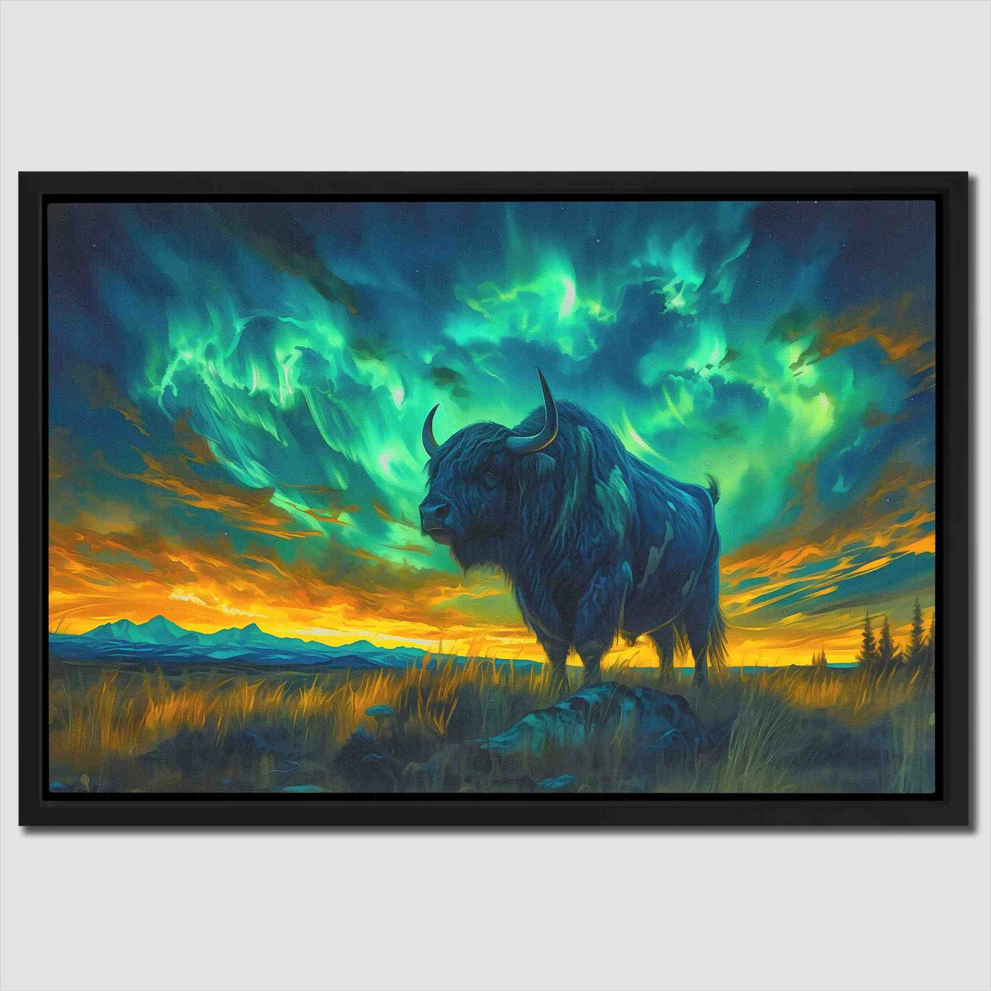 Aurora Sky Bison - Green Blue and Gold Canvas Print