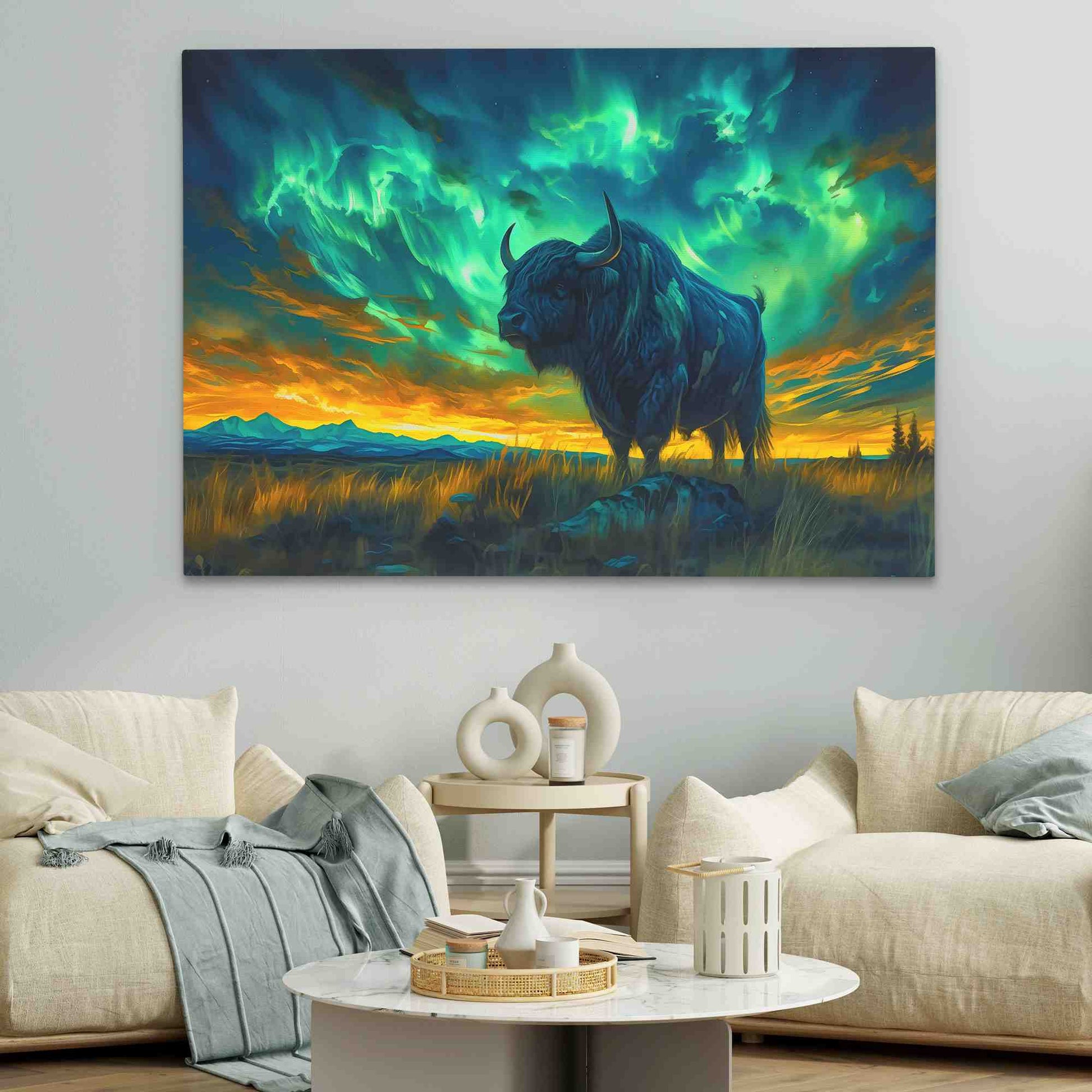 Aurora Sky Bison - Abstract Green Canvas Wall Art
