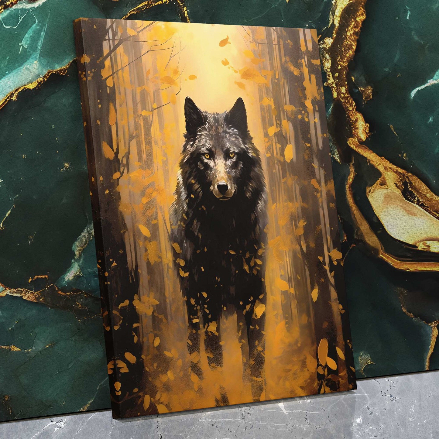 Aurum Wolf - Wall Art in Black Frame