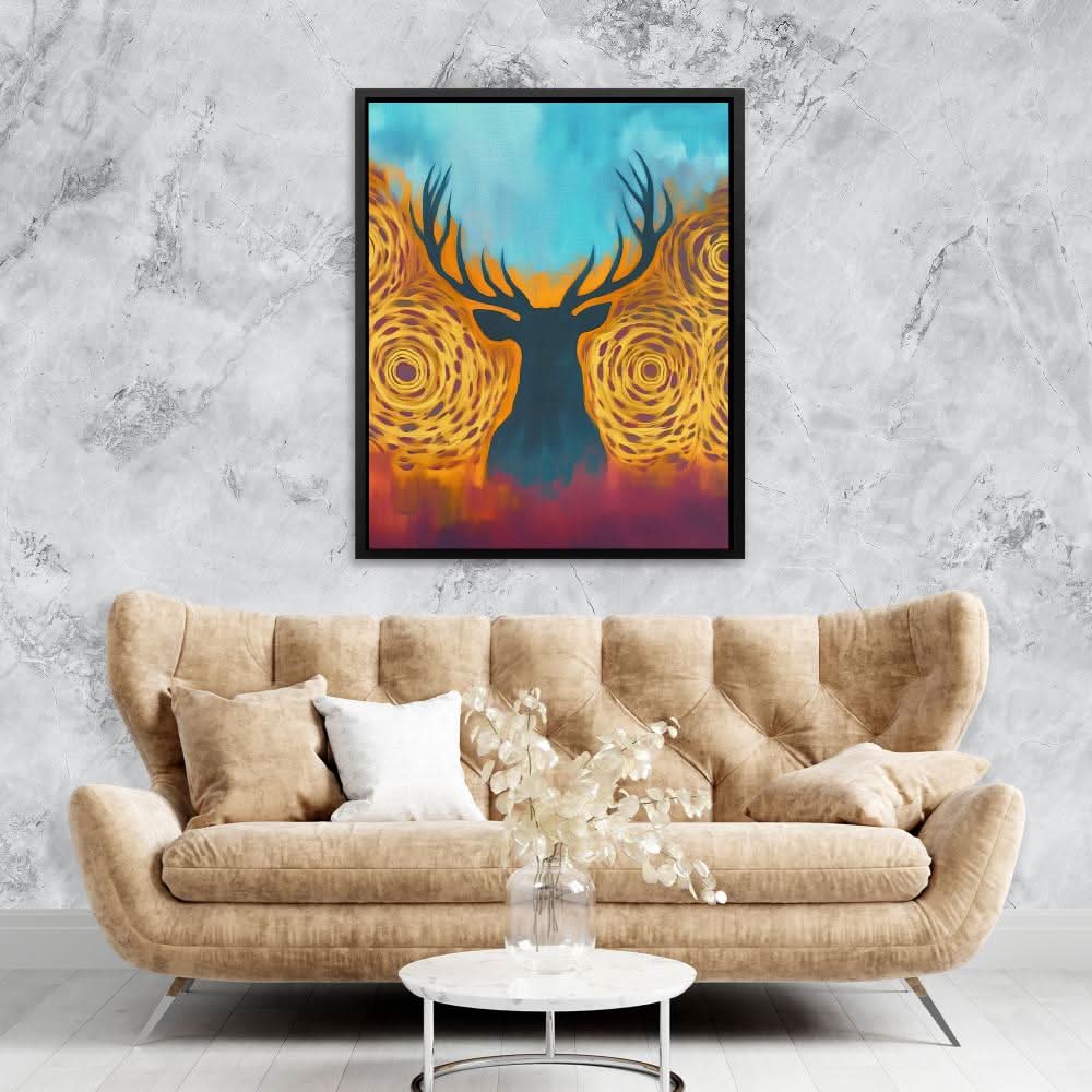 Autumn Majesty - Deer Wall Art in Black Frame