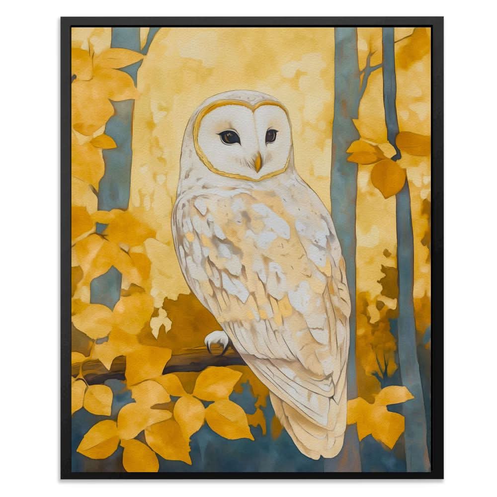 Autumn Owl Perched - Beige Canvas Wall Art