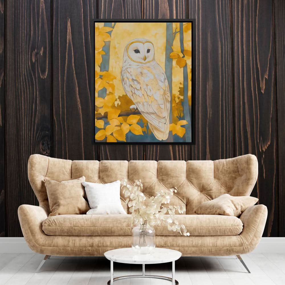 Autumn Owl Perched - Entryway Wall Art in Black Frame