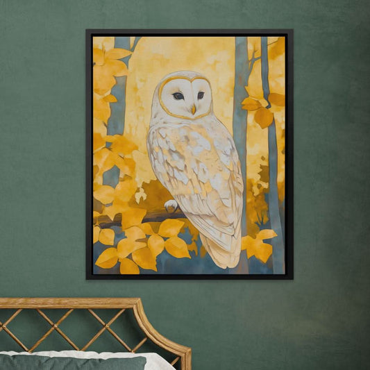 Autumn Owl Perched - Wall Art in Black Frame