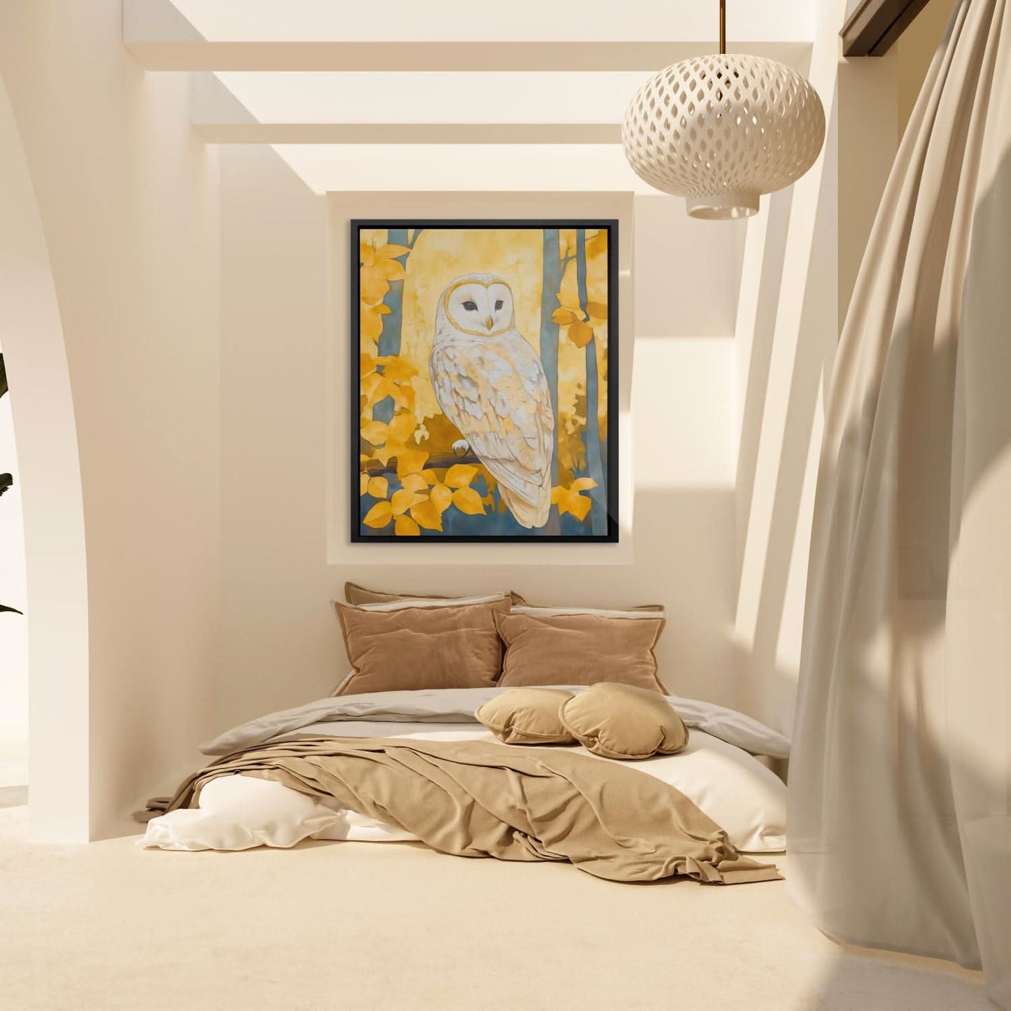 Autumn Owl Perched - Beige Entryway Canvas Print
